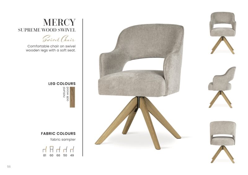 MERCY SUPREME WOOD étkezőszék | táskarugós forgó étkezőszék, választható szövet / natúr tölgy lábbal